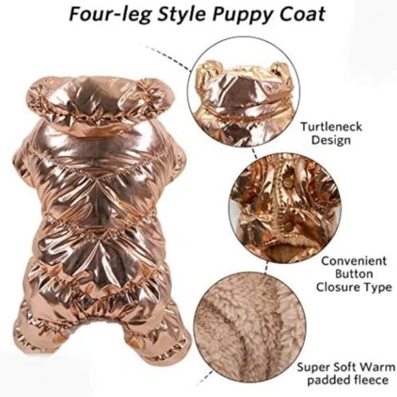Chic Dog Rose Gold colored waterproof 4 legged puffy winter coat M - Picture 4 of 7